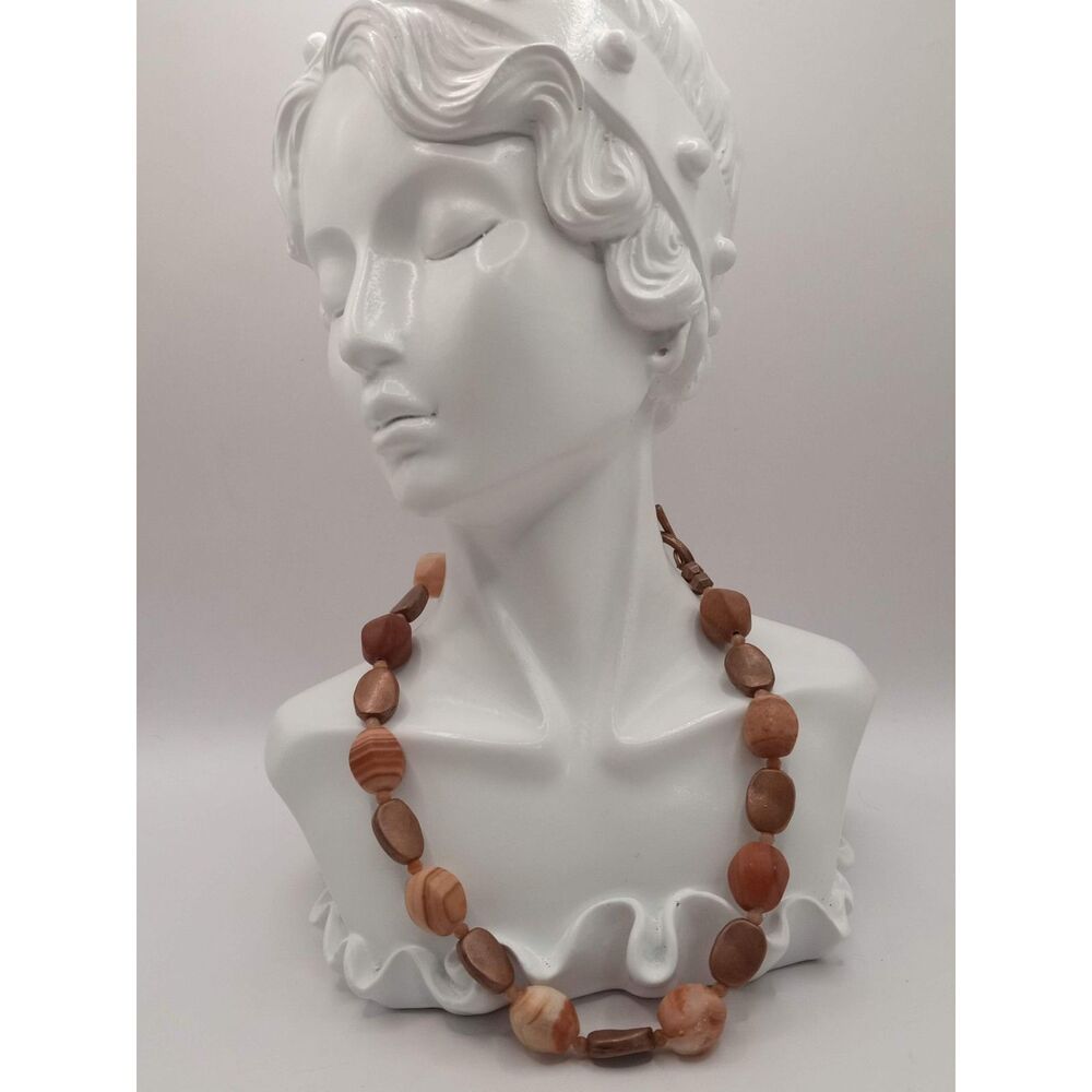 Vintage Copper and Root Beer Agate Beaded Necklace w Copper Clasp
